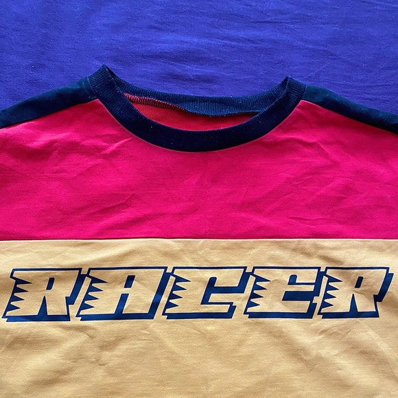 CREEPS Boutique Yellow and Red Cropped Racer Long Sleeve Top - Picture 3 of 8